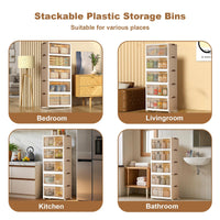 Garvee Boîtes de rangement empilables 5 niveaux avec roulettes, pliables, portes magnétiques transparentes, pour salon et chambre, 45 x 27 x 116cm