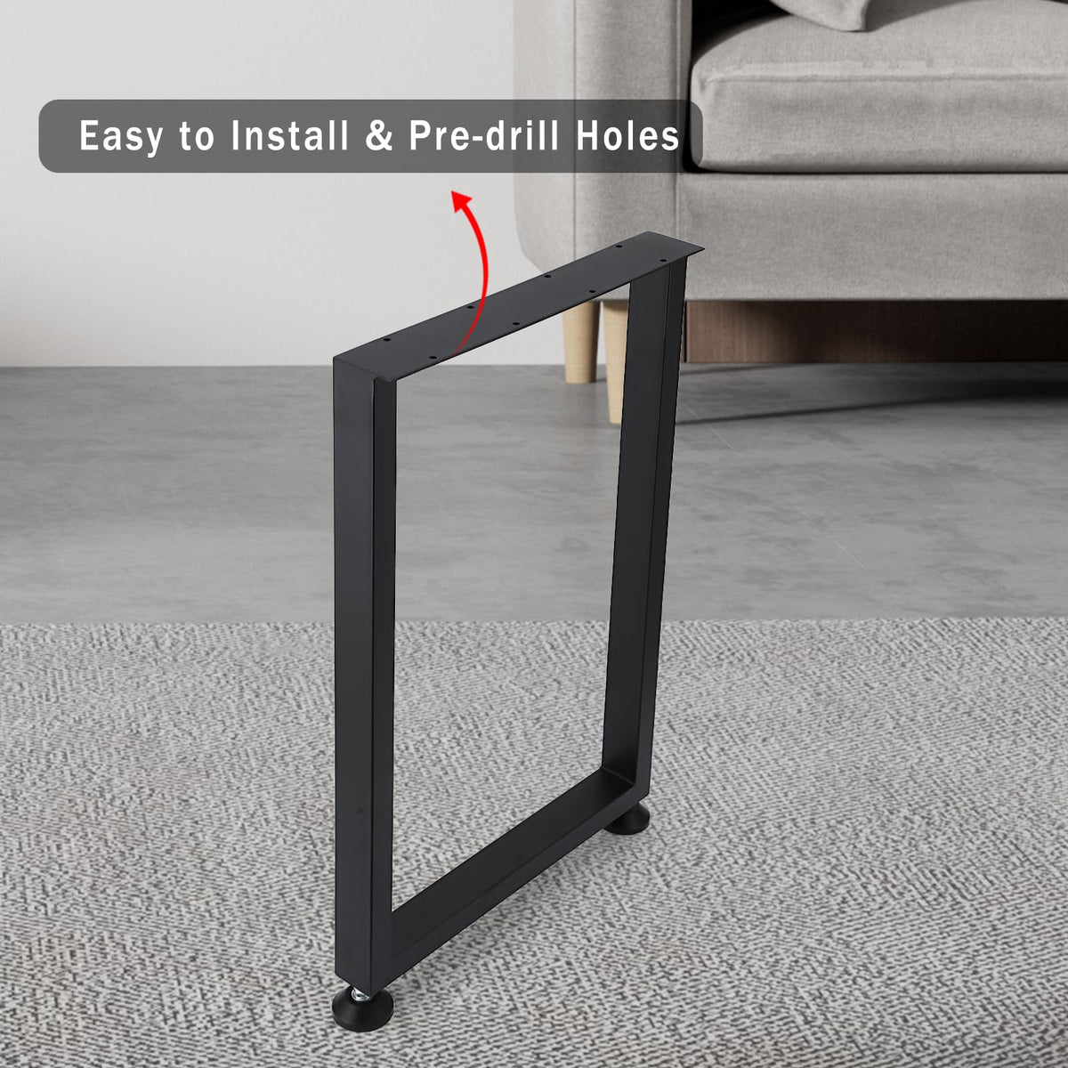 Pieds de table carrés en métal Garvee 28" réglables, robustes, revêtement en poudre noir, pour salle à manger et bureau