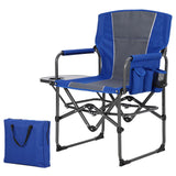 Garvee Chaise de Directeur Oversize Pliante, Fauteuil Camping Portable, Cadre Acier, Tissu Oxford 600D, Table et Poche, Plage Picnic - Bleu
