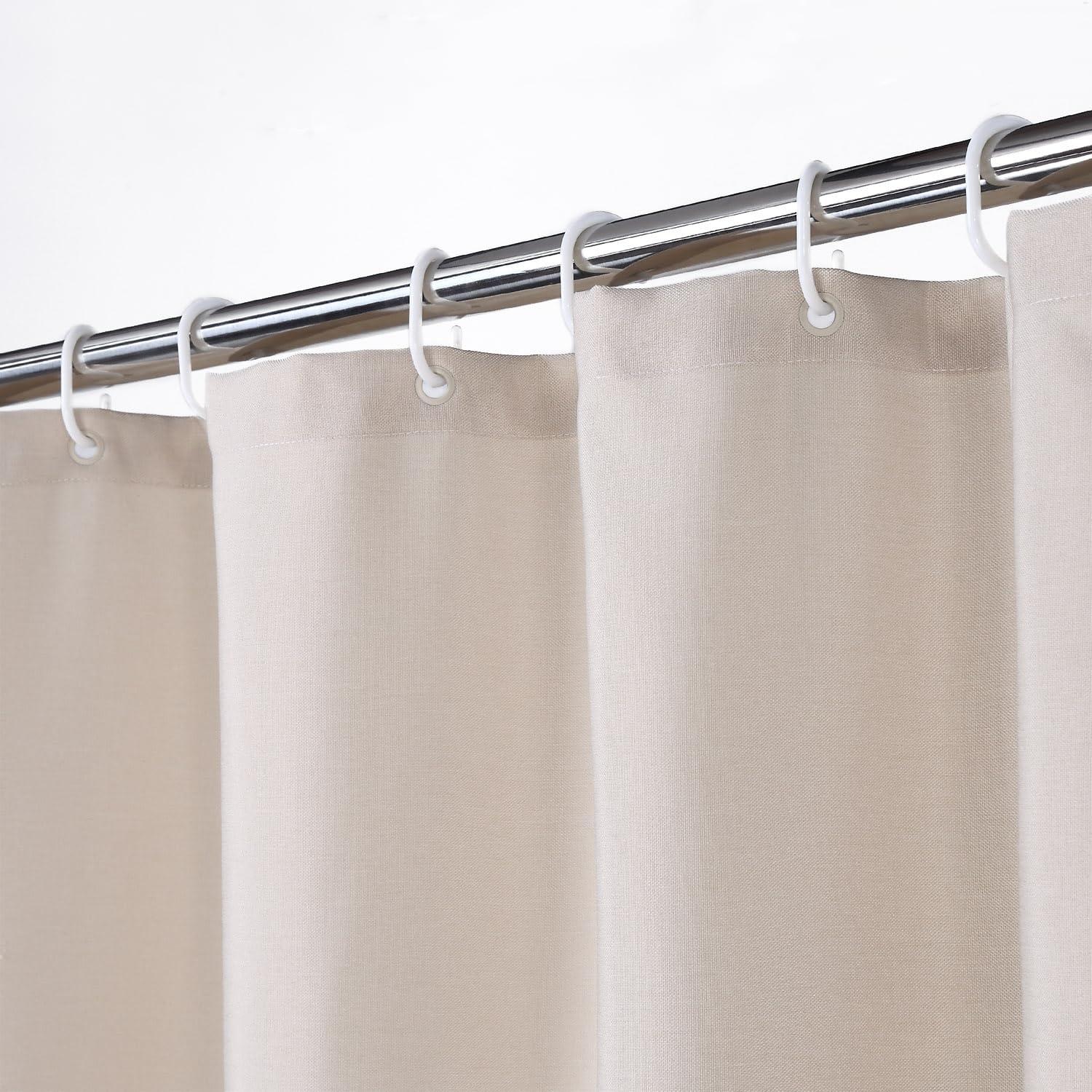 Rideau de douche Garvee en lin de luxe avec crochets pour salles de bains d'hôtel, 150 x 180 cm, couleur ivoire