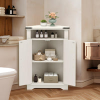 Meuble de salle de bain d'angle Garvee avec portes coulissantes de style grange, étagères réglables, bois MDF, blanc, pour petits espaces, robuste et polyvalent