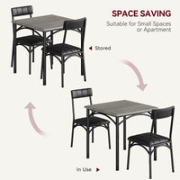 Ensemble table et chaises Garvee pour 2 personnes, gris rustique, MDF et acier, gain de place, idéal pour les petites pièces et les appartements.