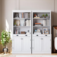Garvee bibliothèque de 180 cm de haut avec tiroir, 5 niveaux, étagères réglables, bois, portes à persiennes, blanche, pour salon et bureau, robuste et polyvalente