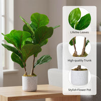 Ensemble de plantes artificielles Garvee en forme de feuille de figuier, pot en marbre blanc moucheté de noir, 40 cm (15,7 po), décoration intérieure pour la maison ou le bureau.