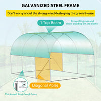 Serre Garvee 2,4 × 3,9 × 2,1 m – Structure en acier galvanisé avec 6 fenêtres et 2 portes zippées, bâche en PE, résistante au vent et aux intempéries, verte