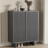 Garvee meuble à chaussures 80 cm avec porte flûtée, 5 niveaux ajustables, bois d’ingénierie, banc rustique pour entrée, design arc, gris - gris