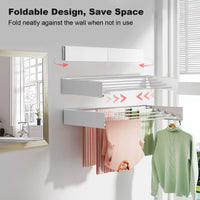 Étendoir à linge mural Garvee avec 6 barres en aluminium, pliable, pour salle de bain et buanderie, gain de place, stable, blanc