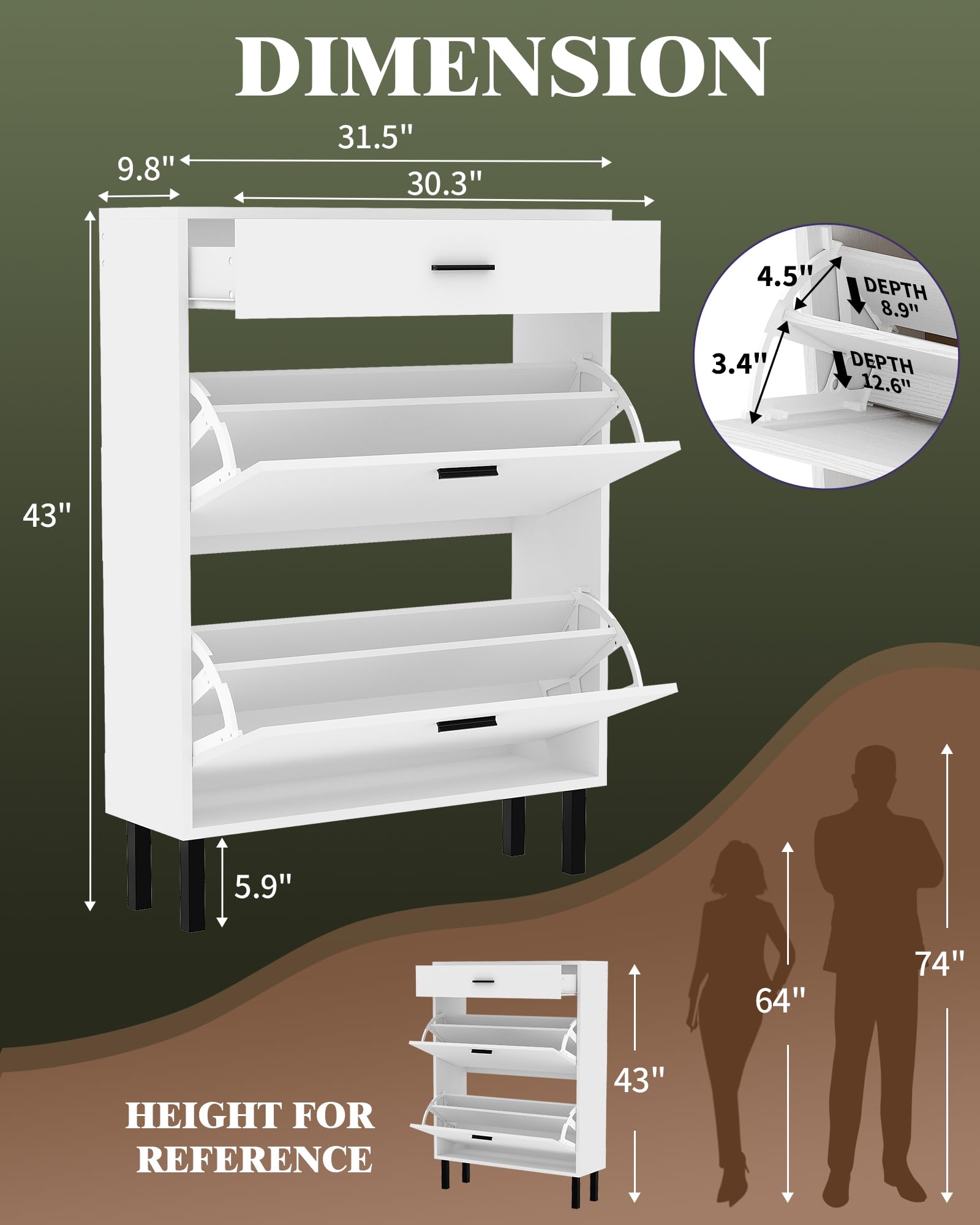 Garvee meuble à chaussures étroit avec 3 tiroirs et étagères réglables, idéal pour l'entrée et le salon. En MDF, stable et moderne, coloris naturel