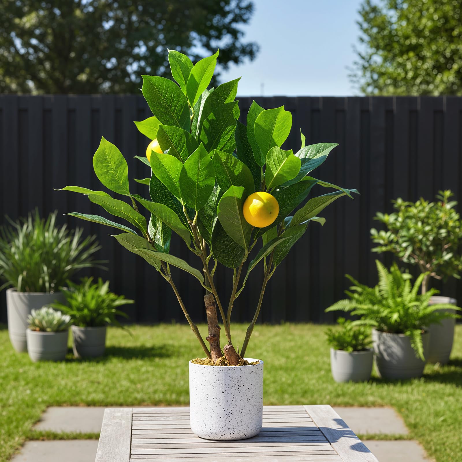 Arbre artificiel en pot Garvee pour bureau et maison, facile d'entretien, en PEVA, tiges métalliques ajustables, 3 tailles, aspect marbre blanc.