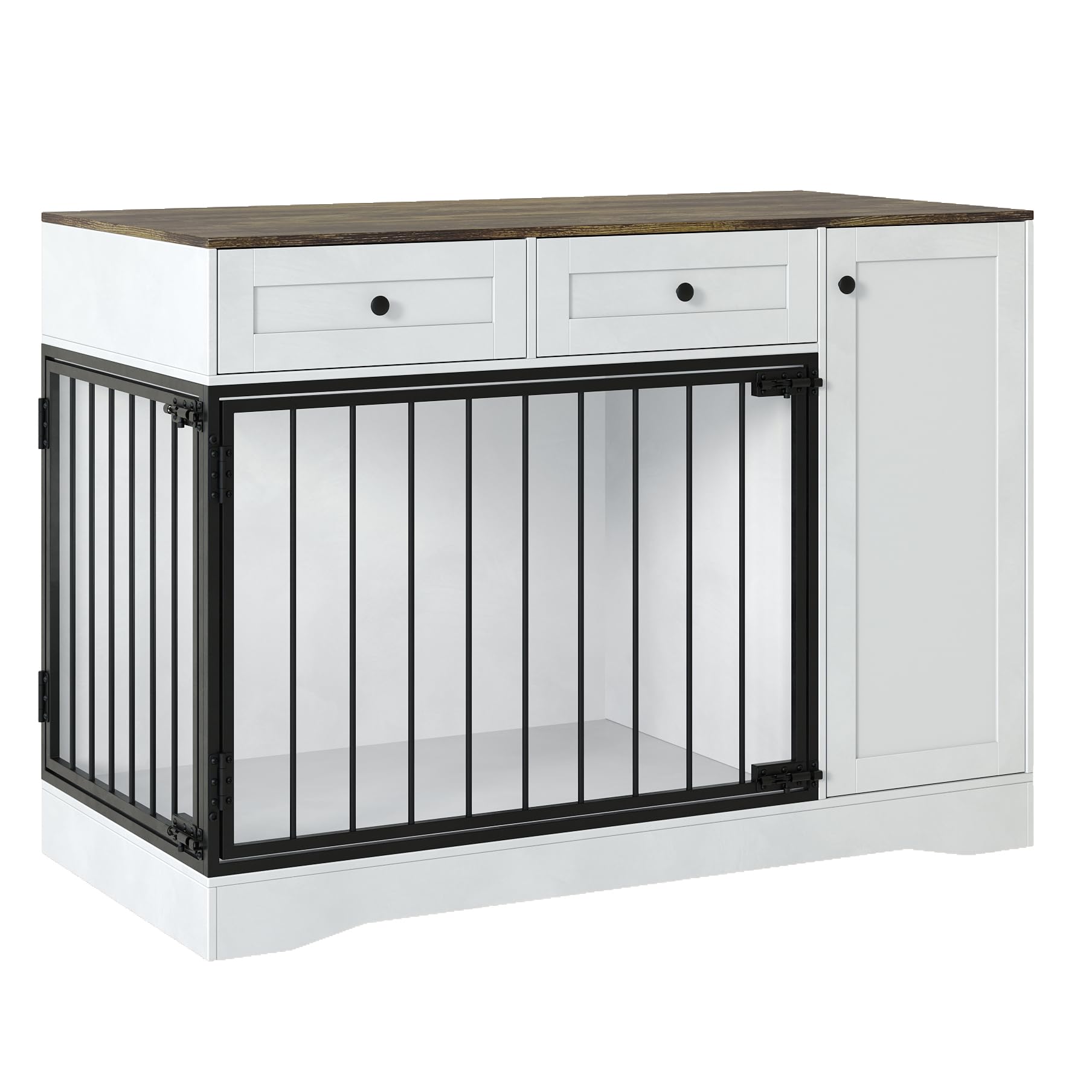 Meuble cage pour chien Garvee 47" style ferme avec double porte, 2 tiroirs et rangement, bois et métal, cage d'intérieur moderne, meuble TV, buffet pour chiens de petite et moyenne taille, marron