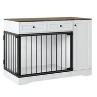 Meuble cage pour chien Garvee 47" style ferme avec double porte, 2 tiroirs et rangement, bois et métal, cage d'intérieur moderne, meuble TV, buffet pour chiens de petite et moyenne taille, marron