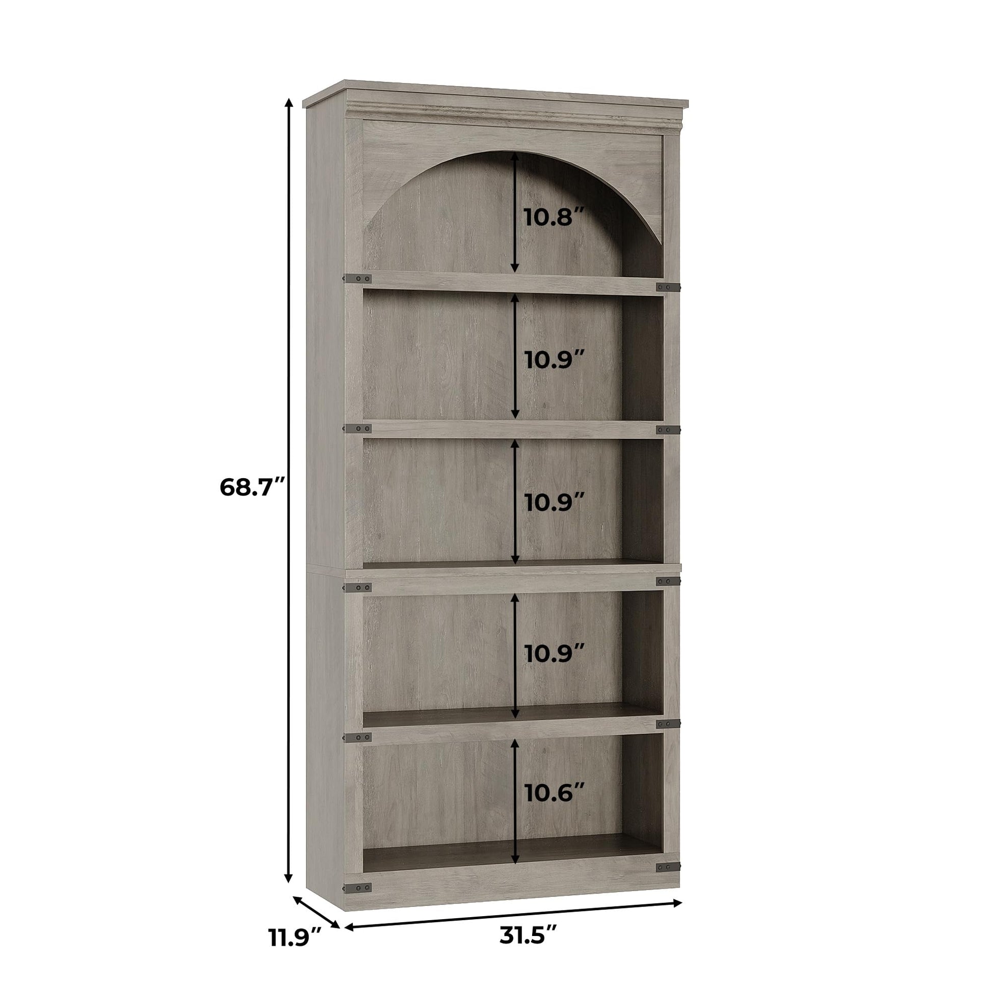 Garvee étagère incurvée , 5 tablettes, 175 cm de hauteur, style champêtre, pour salon ou bureau, bois brun
