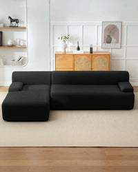 Canapé d'angle Garvee Cloud 108" avec méridienne - Canapé ultra moelleux sans dossier, velours côtelé ultra doux, canapé en L, confortable, noir, salon