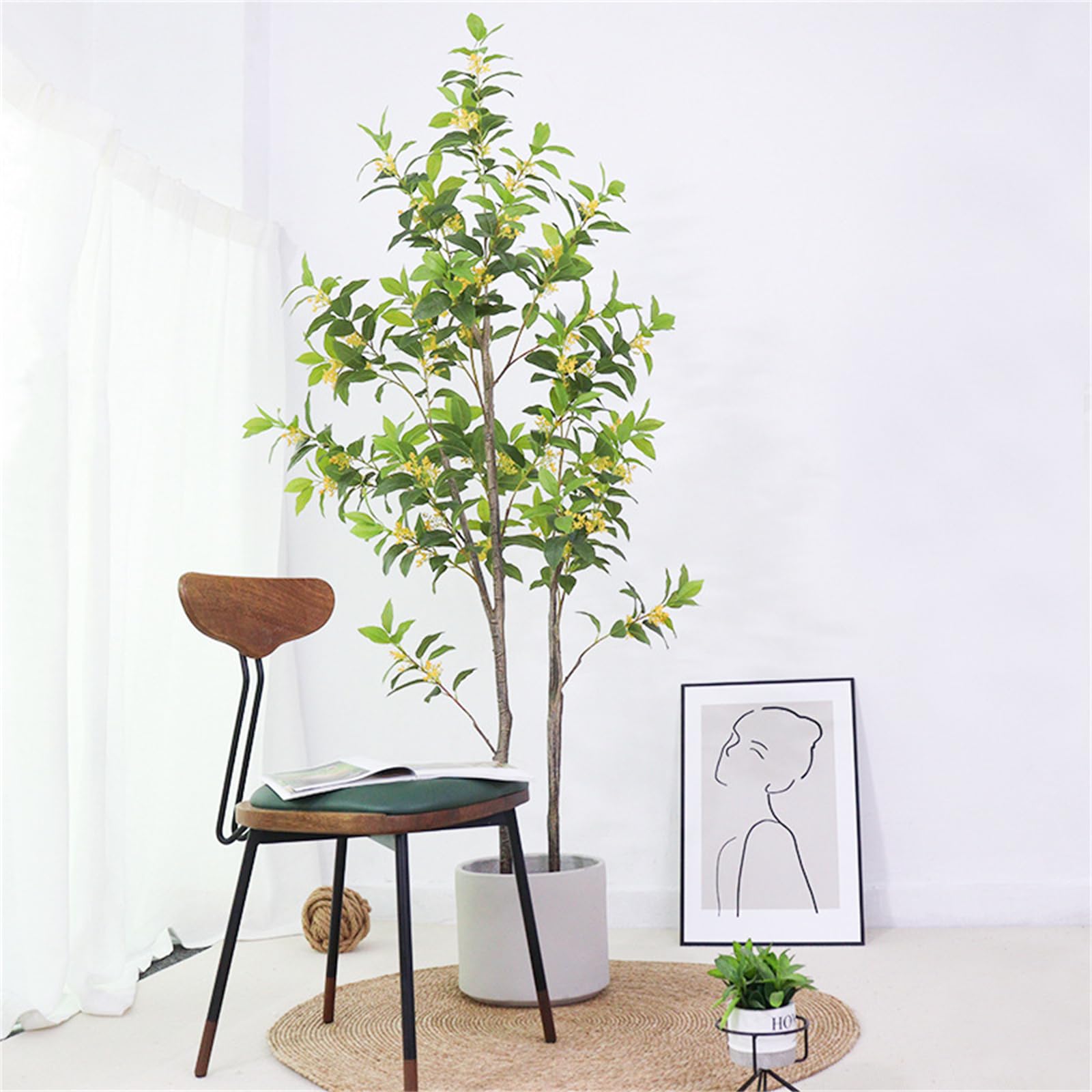 Osmanthus artificiel Garvee 1,4 m avec feuilles et fleurs réalistes, branches ajustables, matériau PU, sans entretien pour une utilisation intérieure et extérieure, vert