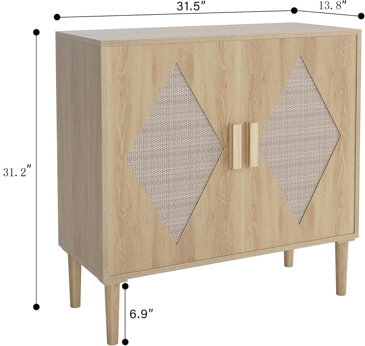 Buffet Garvee avec rangement, décor en rotin, 2 portes, meuble de rangement en bois naturel, salon, salle à manger, naturel
