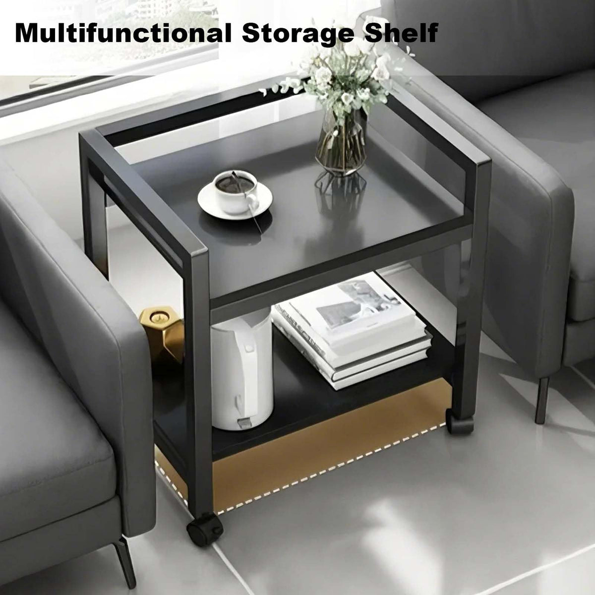 Garvee Support tour PC en métal à 2 niveaux, hauteur réglable, support unité centrale mobile avec roulettes, compact et stable pour bureau