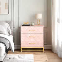 Garvee commode en bois avec 3 tiroirs, espace de rangement, MDF rose, anti-poussière, salon, chambre, entrée, compacte
