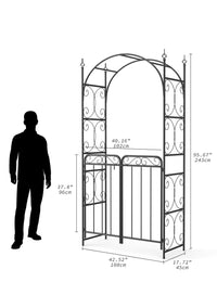 Arche de jardin Garvee de 2,4 m avec portail, métal robuste, résistante aux intempéries, noire, pour mariages et jardins, structure en treillis