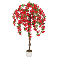 Bougainvillier artificiel Garvee de 1,20 m avec 168 fleurs rouges et tronc naturel, en polyester, facile d'entretien, stable, pot noir, pour salon et bureau