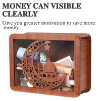 Boîte à monnaie Garvee avec feutre et compteur de pièces, étui en bois et verre pour enfants, 20 x 14,5 x 7,6 cm, durable et réutilisable