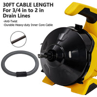 Garvee Déboucheur électrique 9 m x 7,6 mm à avance automatique, pour tuyaux 19–51 mm, câble acier, pédale, éviers, WC et évacuations de sol