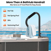 Main courante pour spa Garvee, rotative à 360°, réglable en hauteur de 45 à 120 cm, revêtement antidérapant, acier au carbone, pour une utilisation intérieure et extérieure.