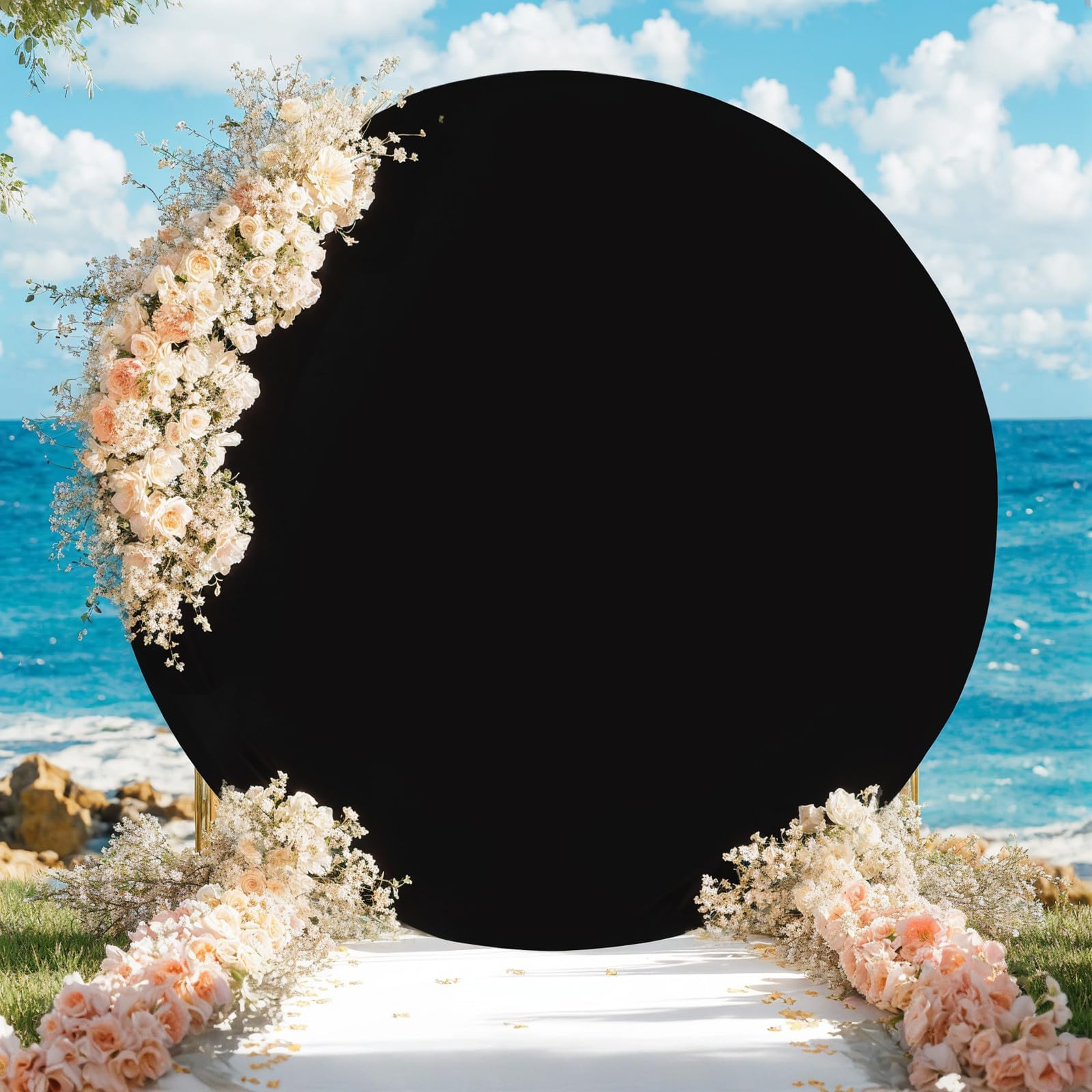 Arche ronde Garvee en polyester noir de 1,98 m (6,5 pi) pour la décoration de mariages et de fêtes
