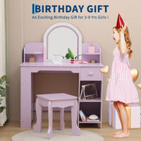 Coiffeuse Garvee pour enfants avec lumière LED et tabouret, réglable, MDF, violet, pour filles de 3 à 9 ans, salle de jeux