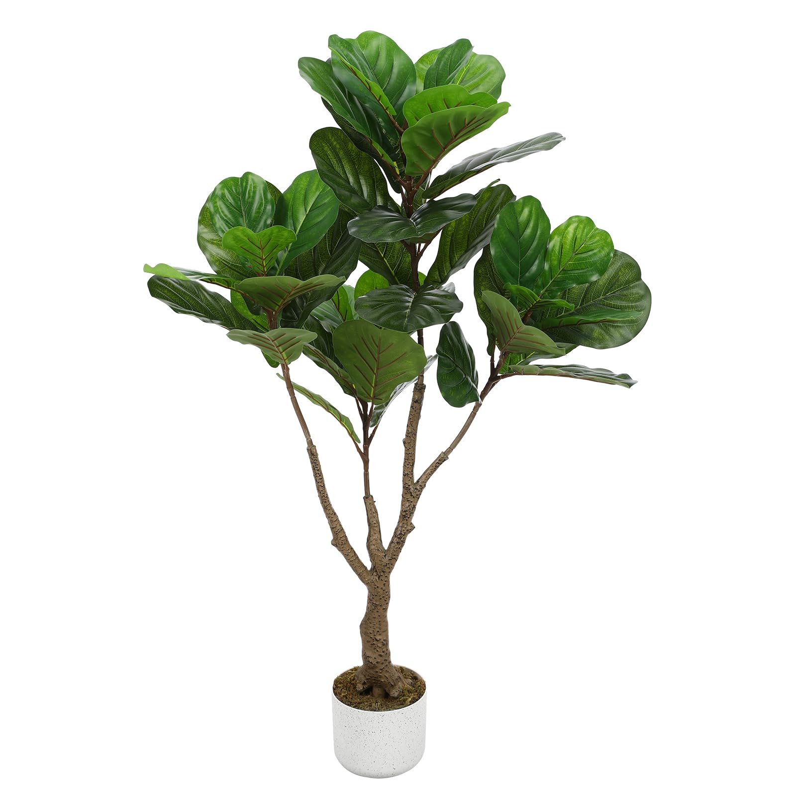 Figuier lyre artificiel Garvee, 1,13 m (3,7 pi), aspect réaliste, en PEVA, pot en ciment robuste, décoration pour bureau ou salon, vert