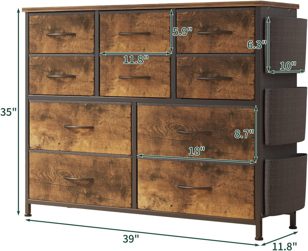 Garvee commode à 10 tiroirs, en tissu, bois, plateau, rails métalliques, idéale pour la chambre et le salon, gain de place