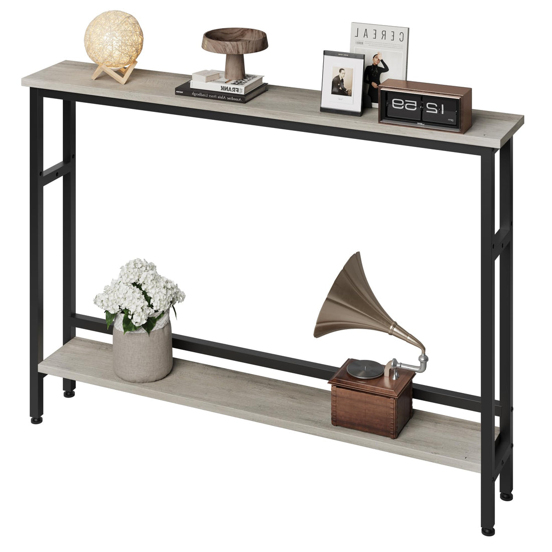 Garvee Console étroite 15 cm, table de canapé 2 niveaux avec étagère réglable, idéale salon, entrée, couloir et hall, gris
