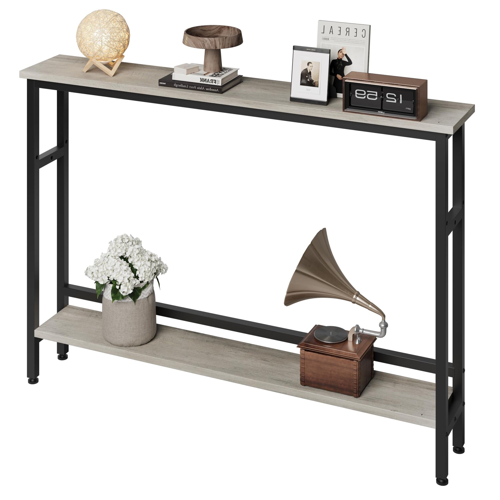 Garvee Console étroite 15 cm, table de canapé 2 niveaux avec étagère réglable, idéale salon, entrée, couloir et hall, gris