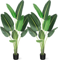 Garvee Oiseau de Paradis Artificiel 150 cm, Feuilles Réalistes et Flexibles, Tiges Métalliques, Pot Lesté Anti-Basculement, Vert