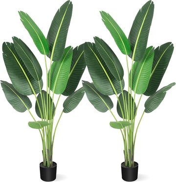 Garvee Oiseau de Paradis Artificiel 150 cm, Feuilles Réalistes et Flexibles, Tiges Métalliques, Pot Lesté Anti-Basculement, Vert