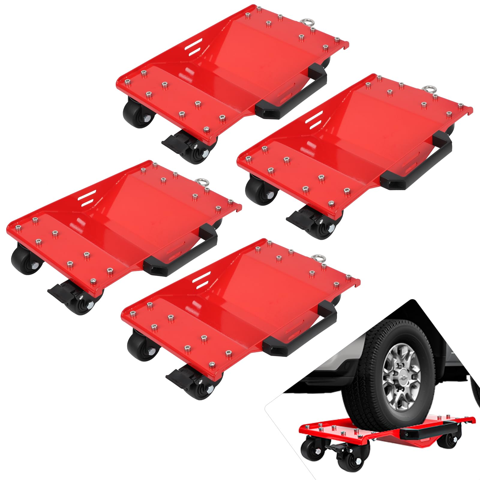 Ensemble de chariots de manutention Garvee, 4 pièces, capacité de levage de 3630 kg (8000 lb), avec roues pivotantes à 360° et verrou de sécurité, pour atelier et garage, acier, noir