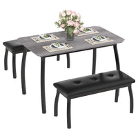 Ensemble de salle à manger rétro Garvee 3 pièces avec design d'angle, 2 bancs rembourrés, structure en métal, cuir PU, gain de place pour les petites pièces