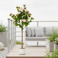 Lot de 2 camélias artificiels Garvee de 1,10 m (3,6 pi) avec fleurs réalistes, pour l'intérieur et les espaces extérieurs couverts, pot robuste, entretien facile, vert et blanc