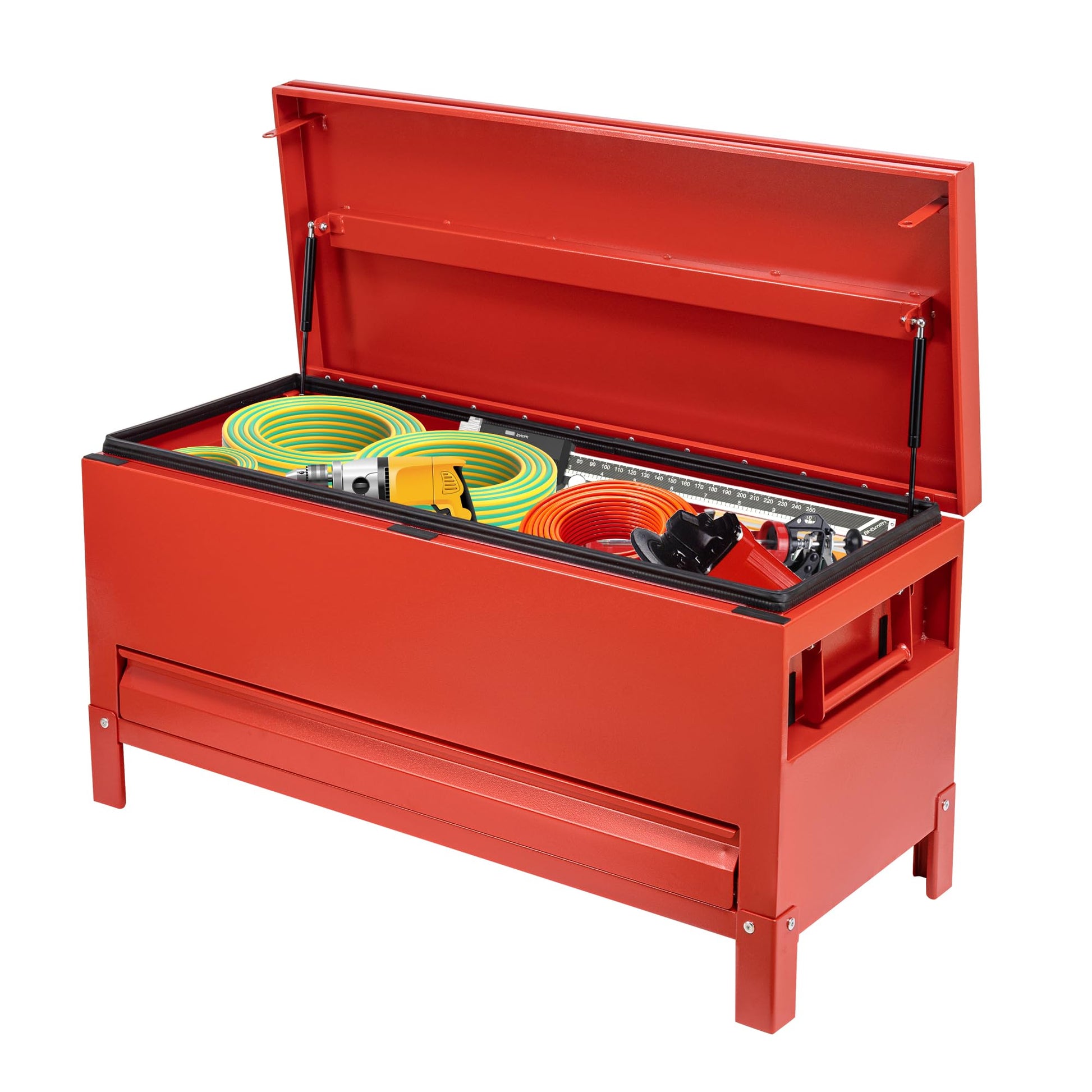 Garvee Coffre à Outils de Chantier 122 × 51 cm avec Tiroir, Armoire de Rangement Industrielle en Aluminium, Rouge Bordeaux, pour Outils et Équipement