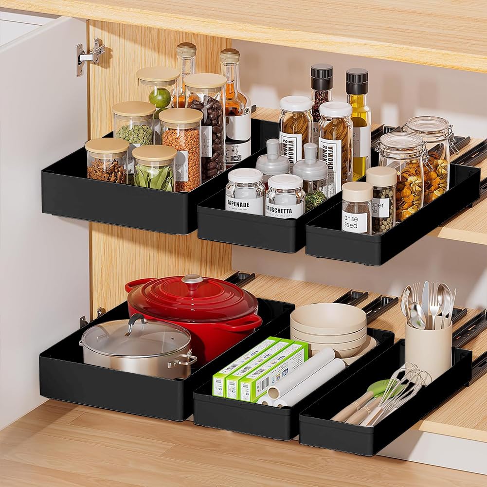 Organisateur coulissant Garvee pour placards de cuisine, tiroirs coulissants, rangement sous évier, grande taille 27 cm, plastique ABS, glissières métalliques, rangement pour cuisine, garde-manger et salle de bain