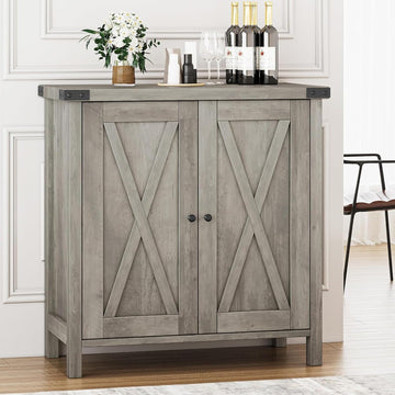 Garvee petit meuble de rangement, style campagne, avec 2 portes et étagères réglables, 76 × 40 × 80 cm, gris rustique, idéal pour le salon et la salle à manger