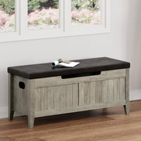 Banc de rangement en bois Garvee avec coussin d'assise, charnières de sécurité, capacité de charge de 118 kg (260 lb) pour salon et chambre, 100 cm (39,4 po) L x 40 cm (15,7 po) l x 48 cm (18,9 po) H, bois aggloméré, beige
