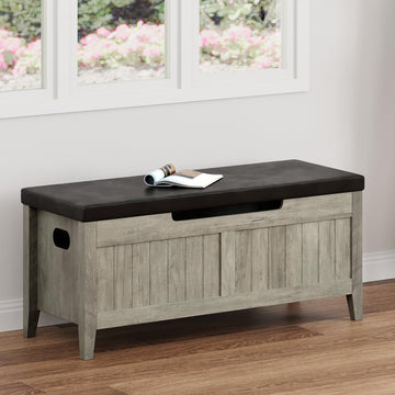 Banc de rangement en bois Garvee avec coussin d'assise, charnières de sécurité, capacité de charge de 118 kg (260 lb) pour salon et chambre, 100 cm (39,4 po) L x 40 cm (15,7 po) l x 48 cm (18,9 po) H, bois aggloméré, beige