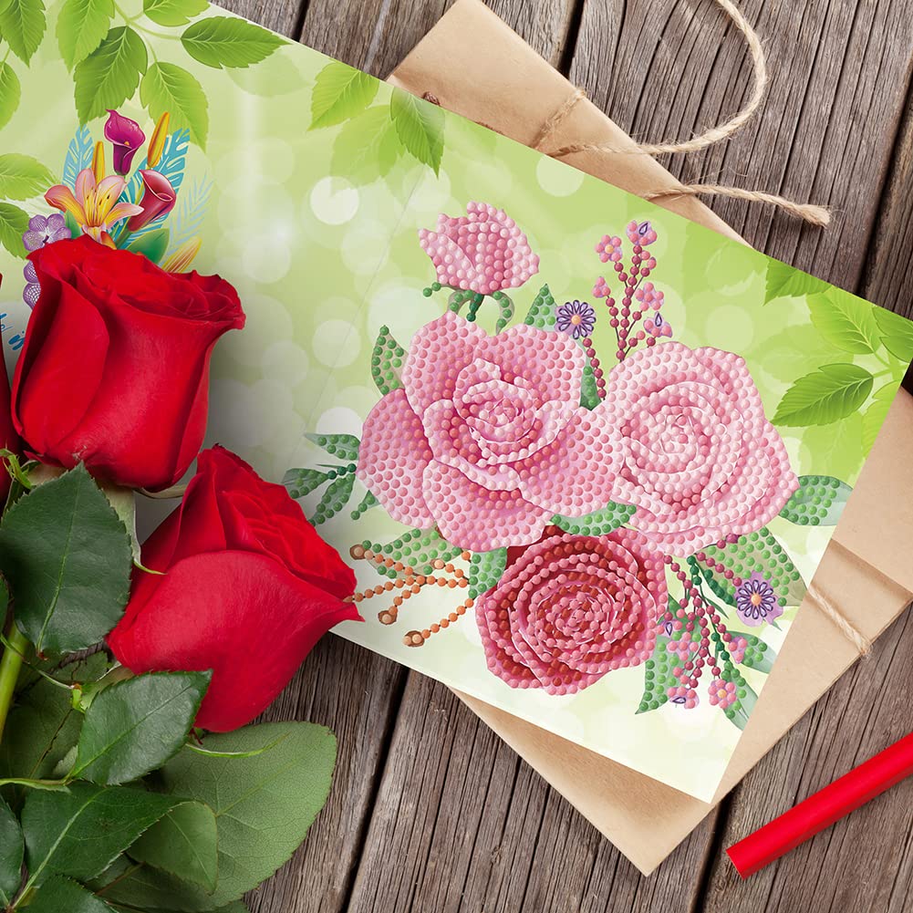 Ensemble de 8 cartes de vœux Garvee, peinture diamant 5D, motif floral fait main, 30 x 15 cm, couleurs vives