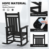 Garvee Fauteuil à bascule d’extérieur en HDPE noir, assise large avec accoudoirs spacieux, résistant aux intempéries, pour jardin et porche
