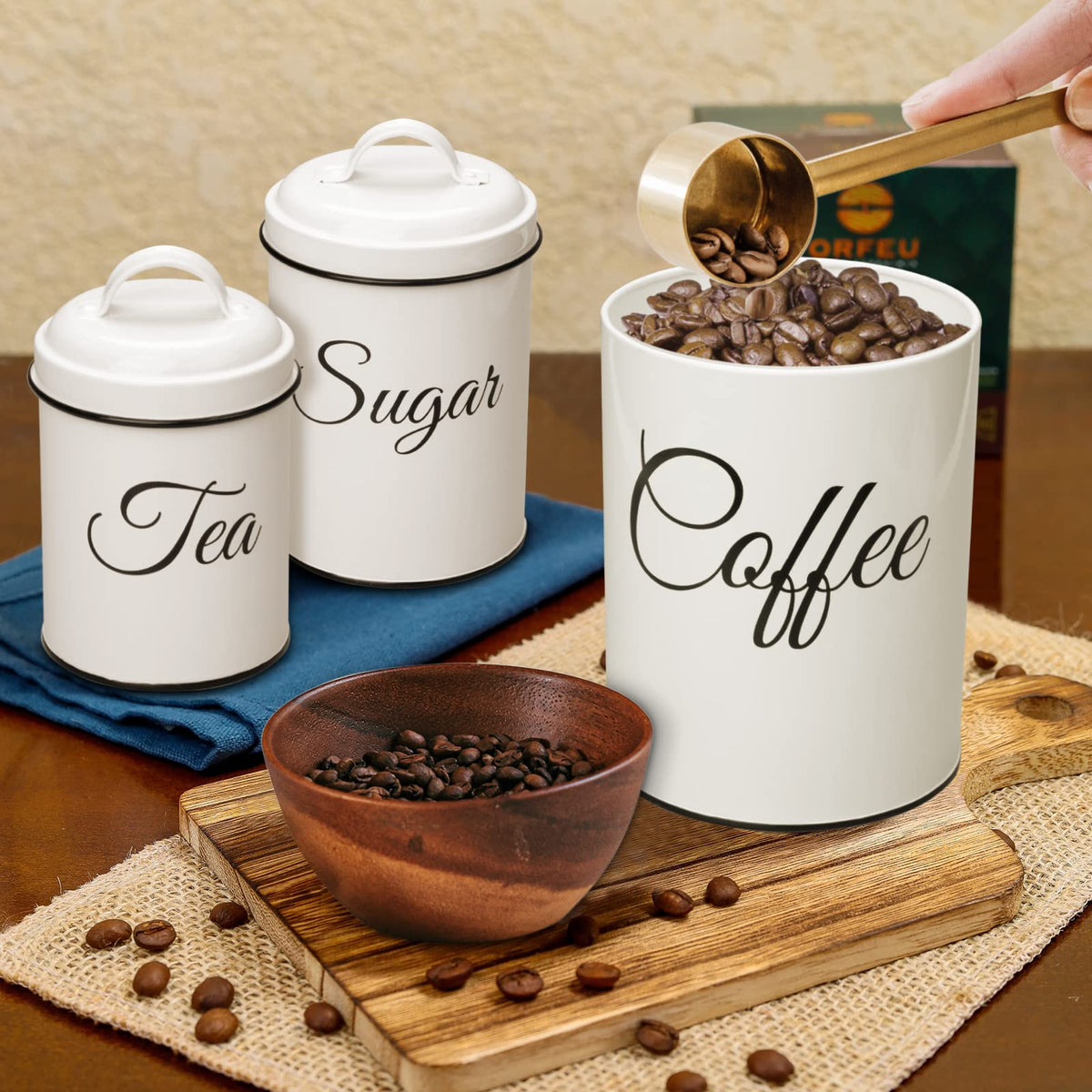 Garvee boîtes de rangement avec couvercles, lot de 3, boîtes métalliques blanches de 1,5 l, hermétiques et empilables, idéales pour le café, le thé et le sucre