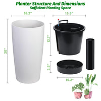 Garvee Lot de 2 jardinières d'extérieur de 76 cm de haut avec indicateur de niveau d'eau et arrosage automatique pour terrasse et jardin, en plastique résistant aux intempéries, noir