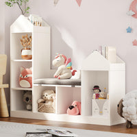 Bibliothèque Garvee pour enfants avec coin lecture, 6 étagères, en bois, design moderne avec toit intégré, idéale pour les chambres d'enfants et les salles de classe, 17,5 x 121,3 x 3 cm