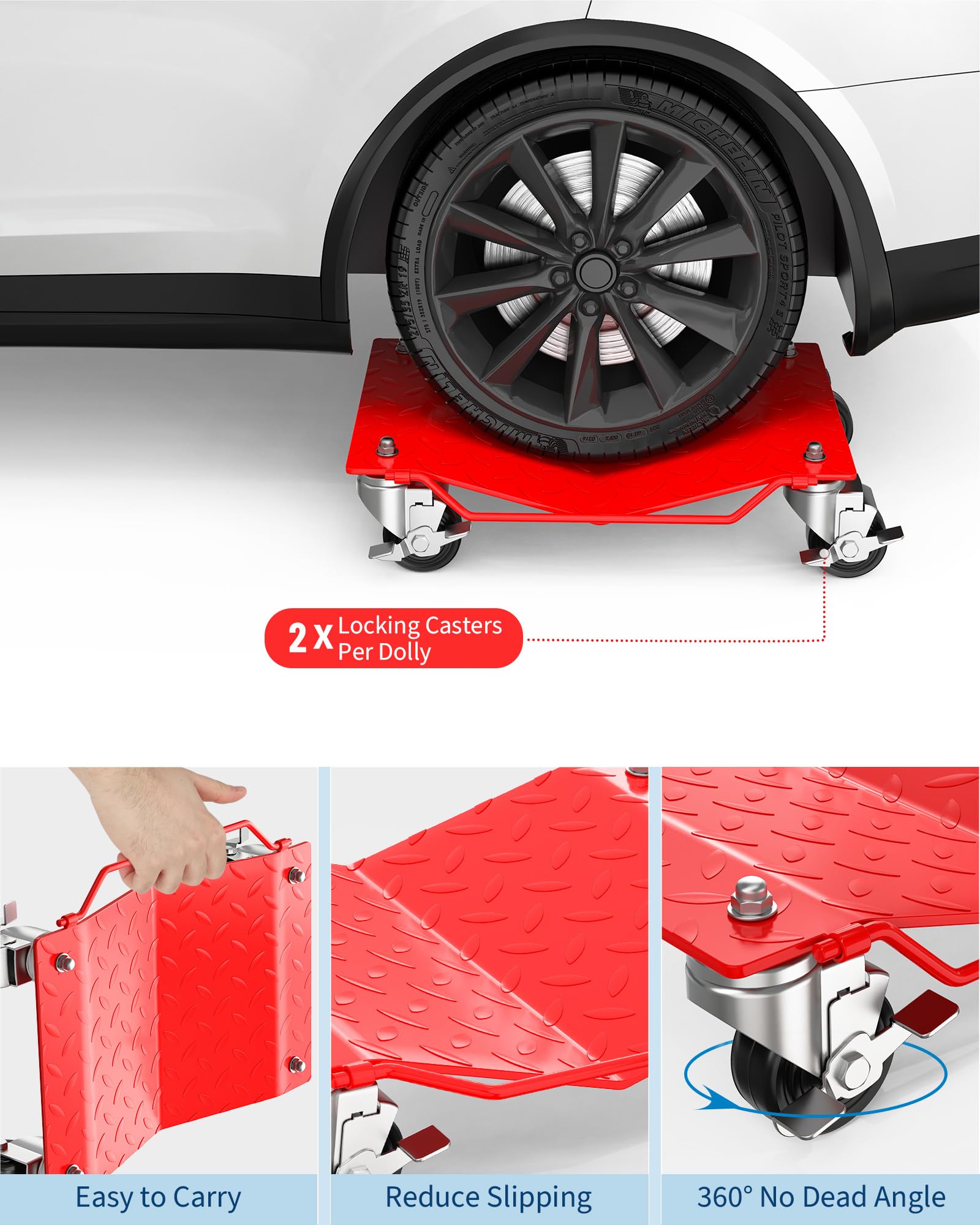 Ensemble de chariots pour roues de voiture Garvee, 2 pièces, capacité de charge de 1360 kg, plateforme en V, acier, 4 roulettes pivotantes, pour voitures et motos