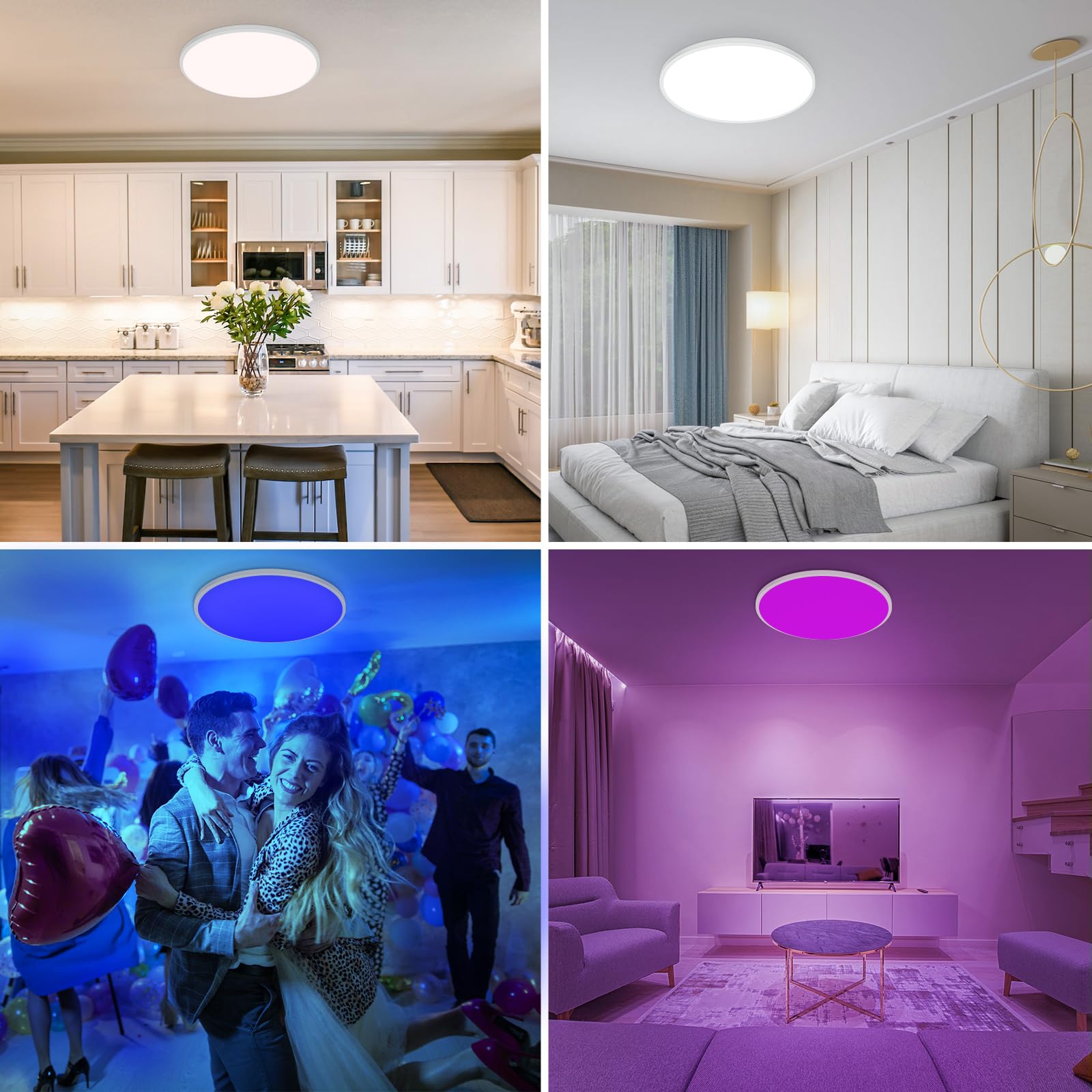 Plafonnier LED GARVEE, intensité variable, 24 W RGBW, 1800 lm, couleurs changeantes, télécommande, écoénergétique, design moderne, rond plat Ø 30 cm, salon, chambre
