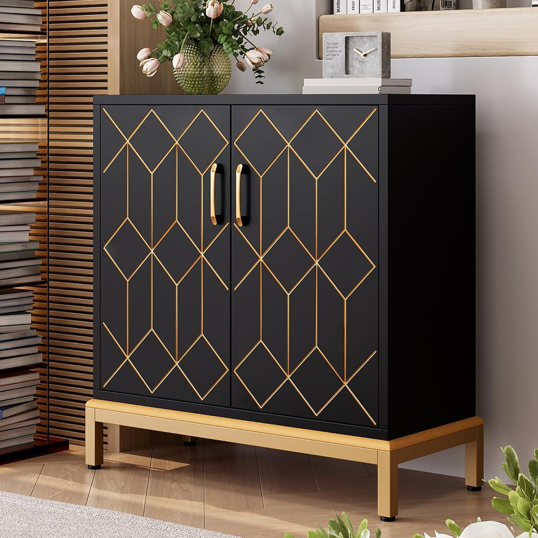 Buffet Garvee avec rangement, étagères réglables, métal, résistant aux rayures et imperméable, noir, pour cuisine et salle à manger, 78,5 cm x 36,3 cm x 84,6 cm